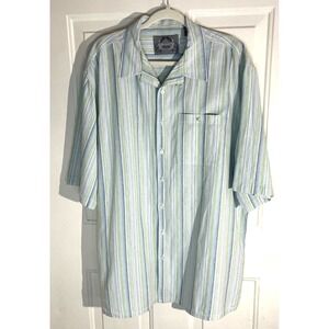 Bruno Men's 2XLT Linen Blend Short Sleeve Button Down Blue Green Striped Shirt